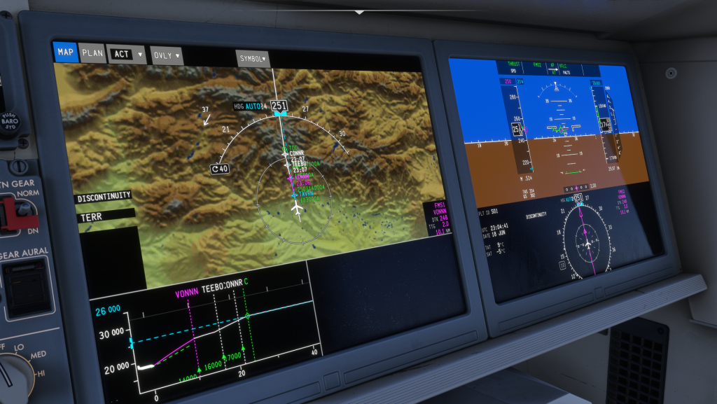 A220 navigation display terrain map at 400 and 1200 resolution